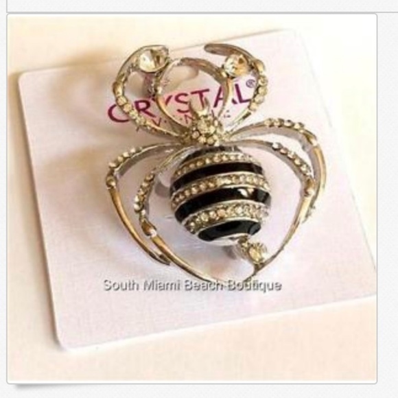 Crystal Spider Brooch Pin Insect Silver Plated Bug Black Halloween Costume Goth - Picture 3 of 8